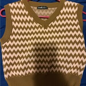 SHEIN Chevron Knit Vest in Brown and Cream